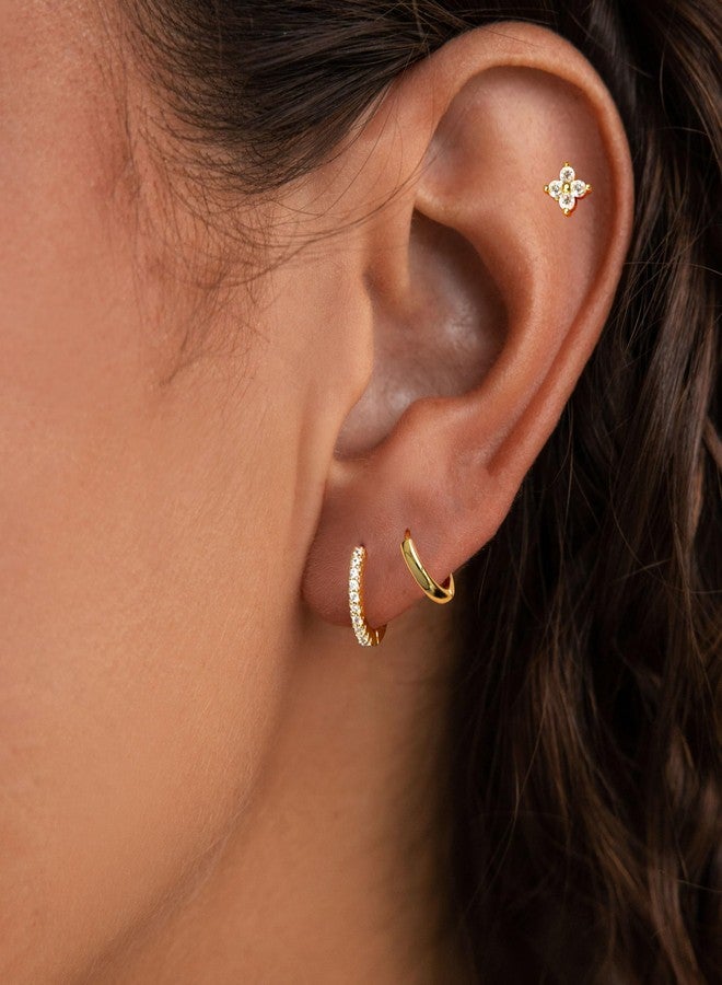 Tituthia Gold Earrings for Women Trendy, Dainty Small Hoop Earrings Set Multiple Piercing Cute CZ Flower Huggie Stud Earring 14K Gold Lightweight Hypoallergenic Cartilage Earrings Gold Jewelry for - Image 2